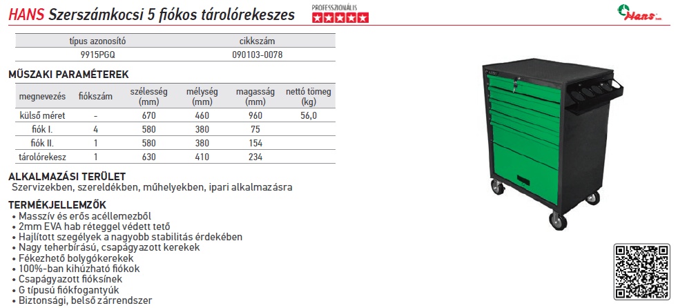 Terméklap - HANS Szerszámkocsi 5 fiókos 9915PGQ.jpg